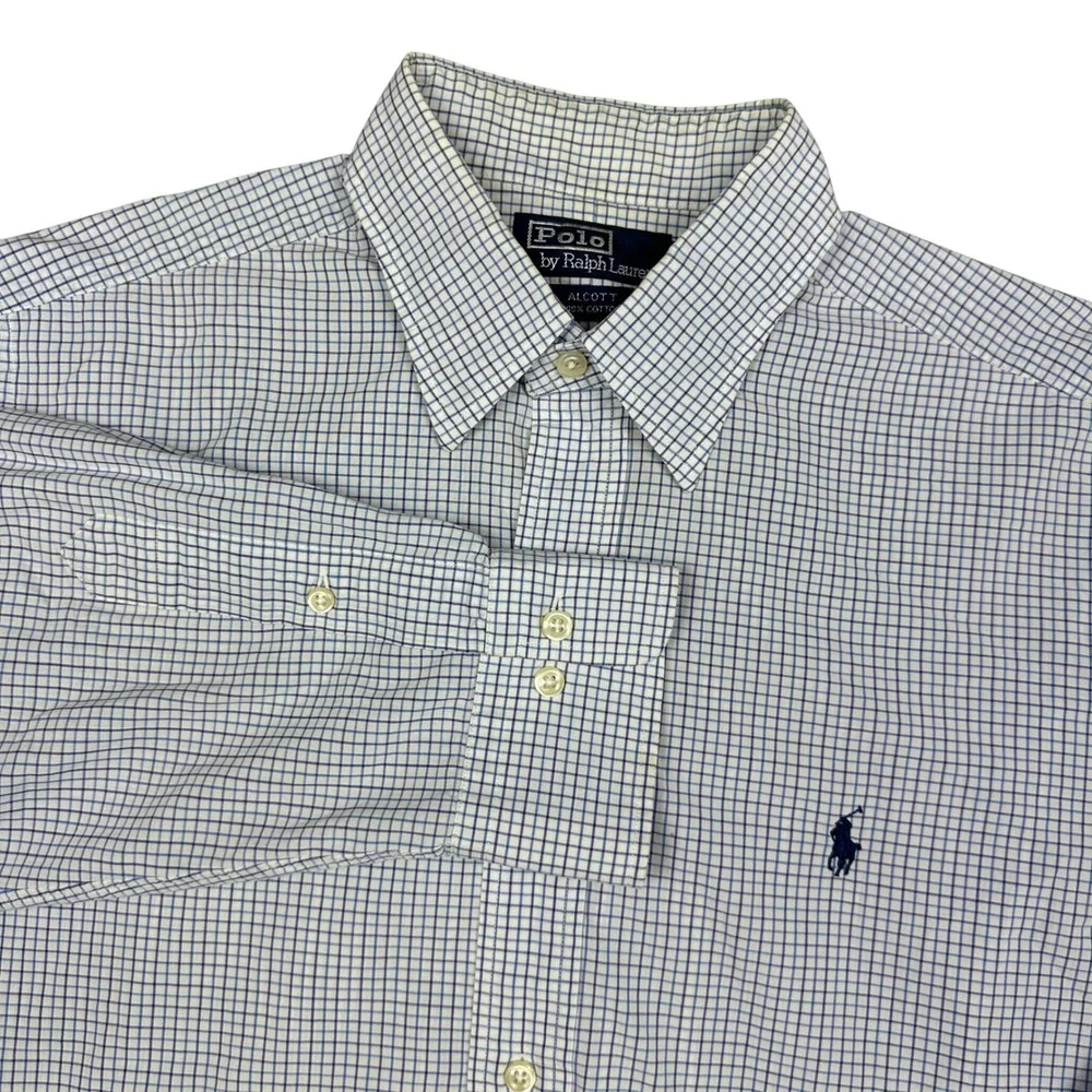 Polo Ralph Lauren Alcott Mens Blue White Micro Check Button Down Shirt 16 32/33